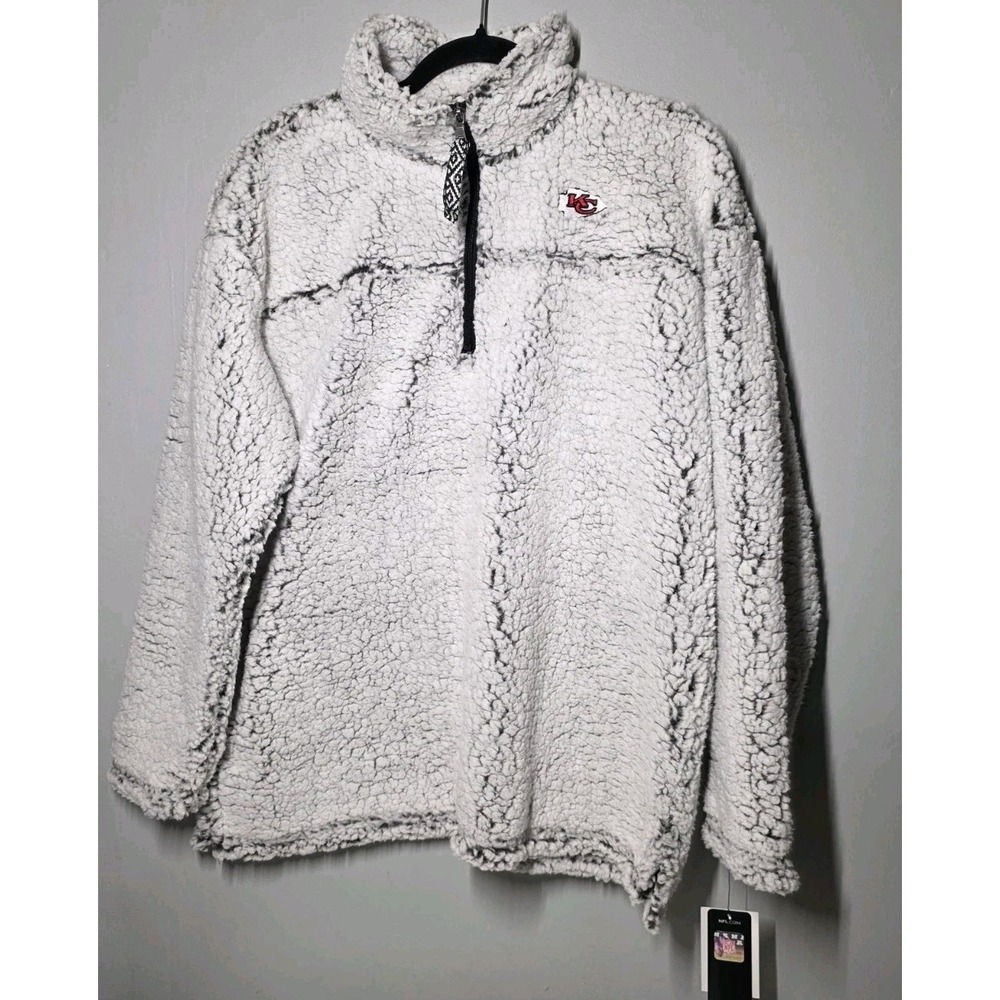 NFL Team Apparel Kansas City Chiefs NFL Football Gray Sherpa 1/4 Zip Jacket L
